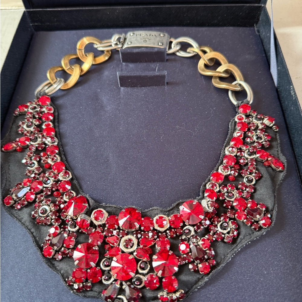 PRADA Gorgeous Red Crystal Bib Necklace w/original box!